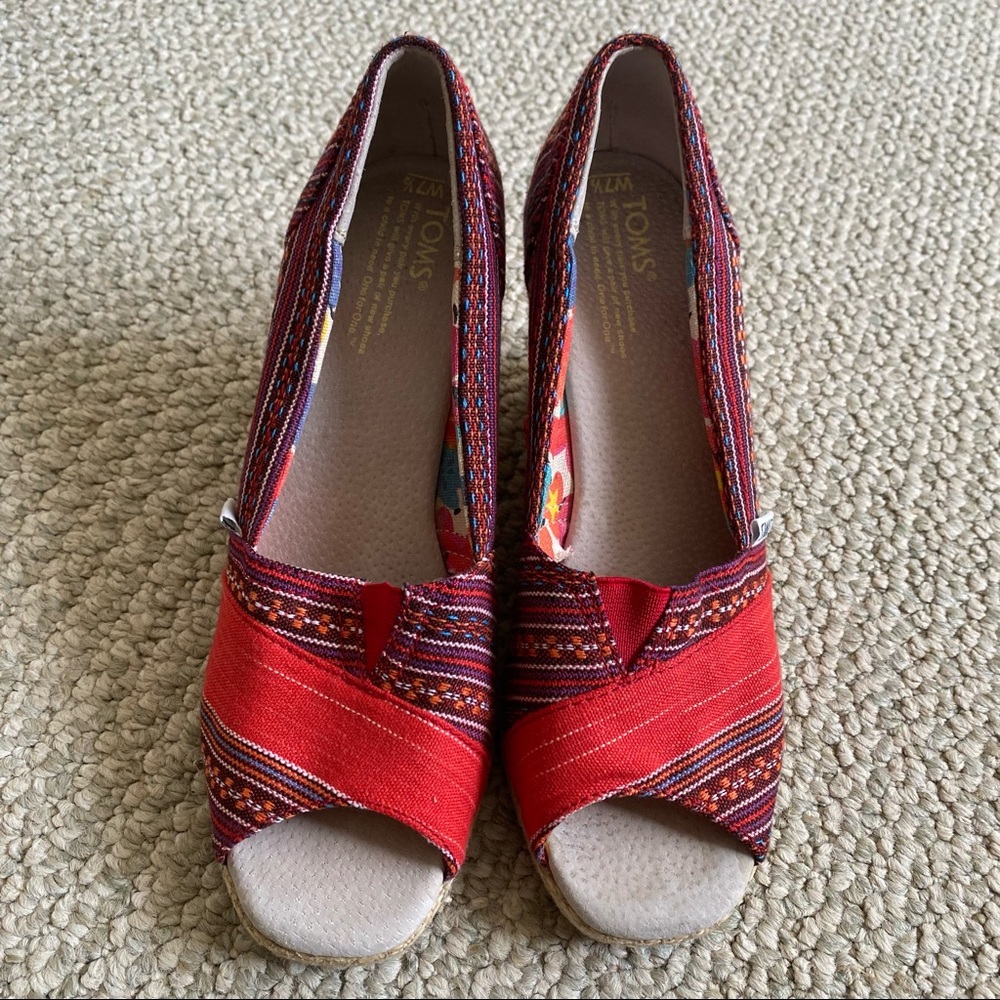 Toms Open Toe Wedge Espadrilles Sandals 7.5